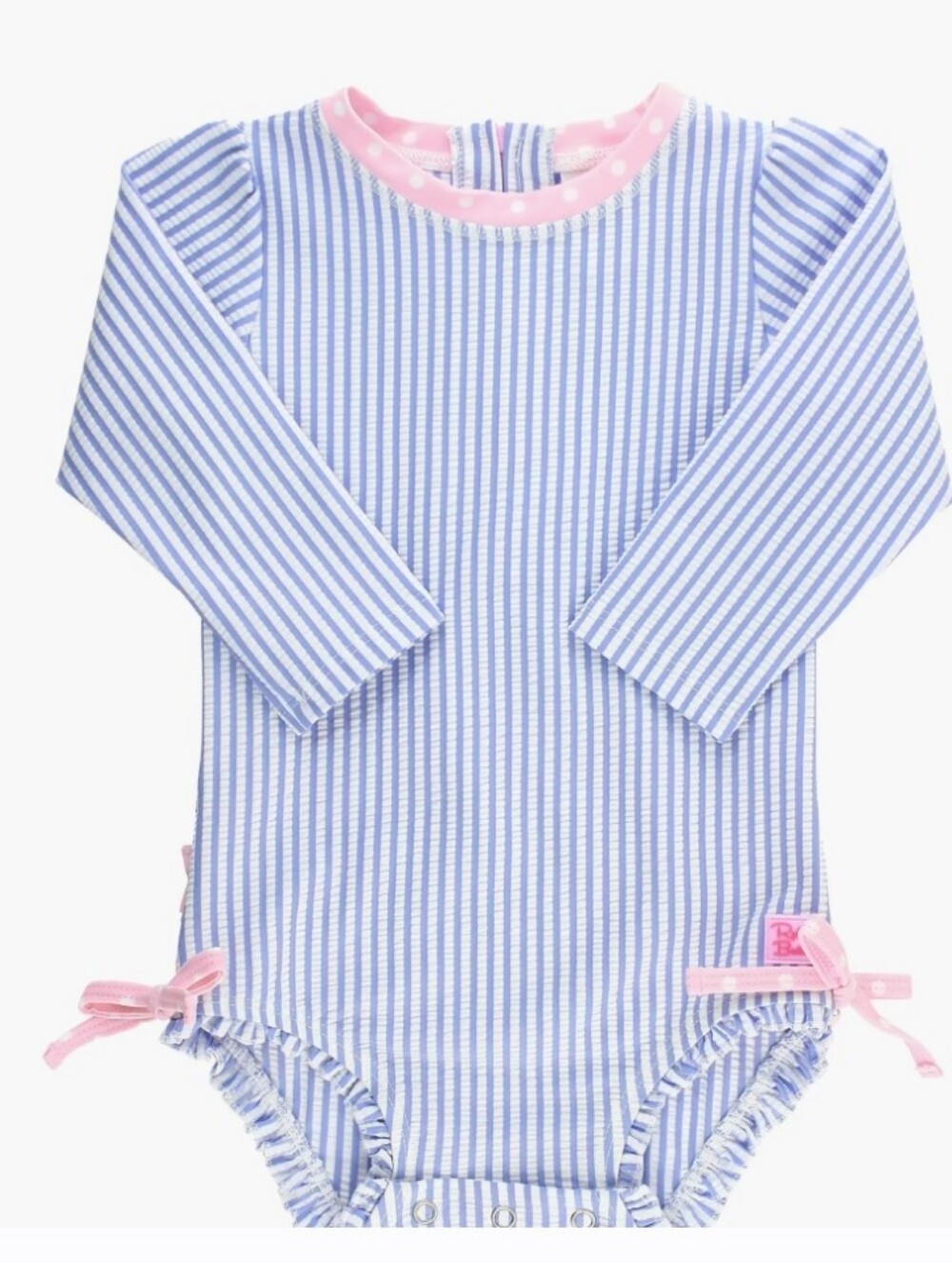 NWT Toddler Girls Blue Stripe Long-Sleeve Swimwear Bodysuit with Pink Trim, 3T